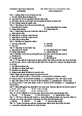 Đề thi chất lượng học kì I môn Dinh học - Mã đề 008